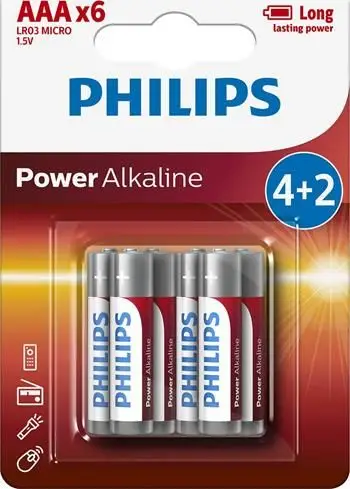 Bateri alkaline Philips LR03P6BP AAA, set 6 copë, 1.5V