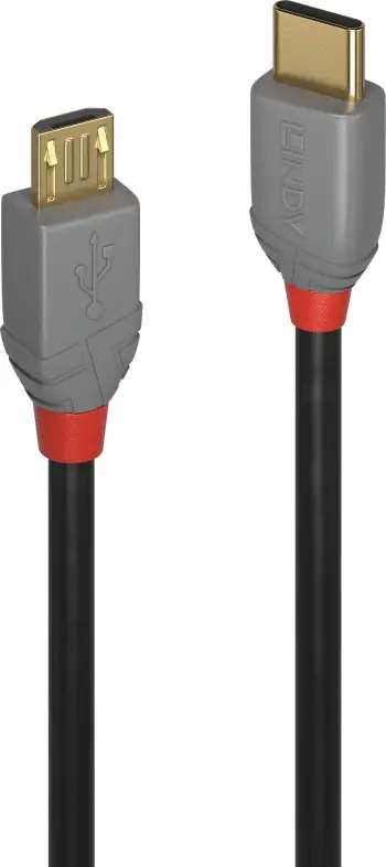 Kabllo USB Lindy USB C në microUSB Anthra Line, 1 m, 480 Mbps, e zezë