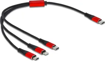Kabëll karikues 3 në 1 DeLOCK 86710, USB 2.0, 0.3m, 3A, i zi