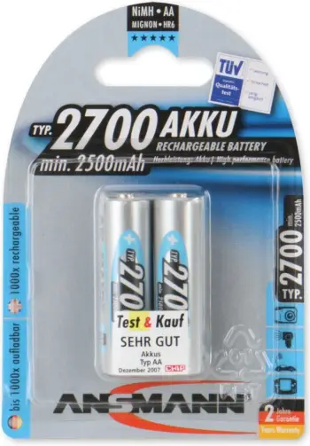 Bateri rikarikueshme Ansmann AA R6, 2700mAh, 1.2V, set 2 copë