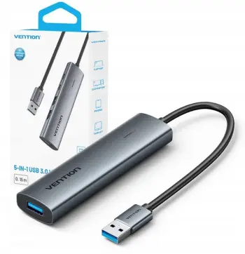 HUB USB Vention TGXHB, 5 në 1, USB-A në USB-C dhe 3x USB 3.0, 0.15m, gri