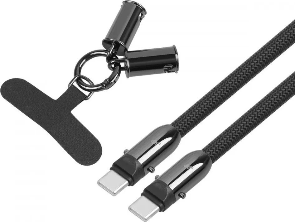 Kabllo litar USB C Tb 2in1 Lanyard, 1m, e zezë - 2