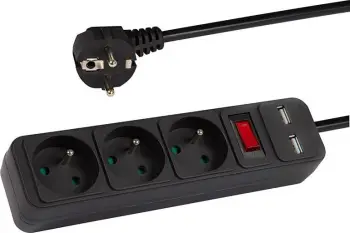 Prizë zgjatuese BLOW PR-370WSP/USB, 3x220V, 2xUSB 2.1A, 3m, e zezë