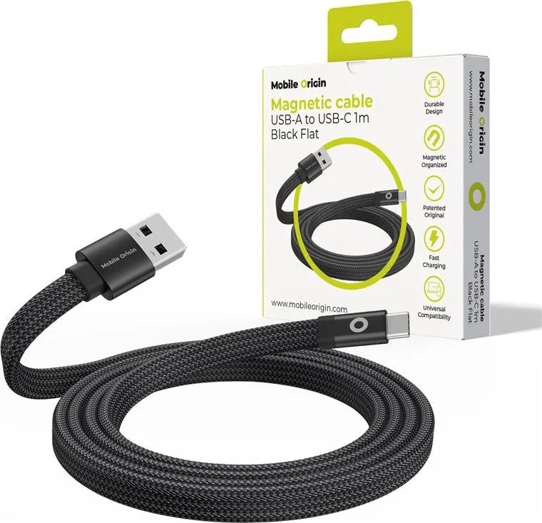 Kabllo magnetike Mobile Origin, USB A në USB C, 1m, e zezë - 1