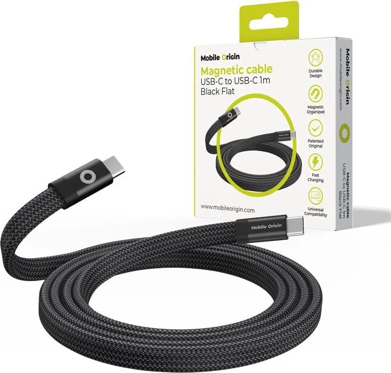 Kabllo USB C në USB C Mobile Origin OriginalCable, magnetike, 1m, e zezë - 1