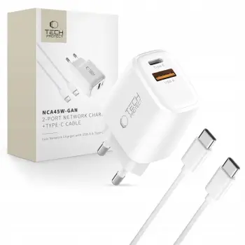 Karikues rrjeti Tech-Protect NCA45W-GAN, 45W PD QC3.0, 2 porta, i bardhë