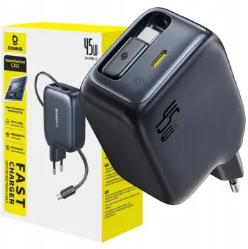 Karikues muri Baseus EnerCore CJ11, 45W, USB C me kabllo të tërheqshme, i zi
