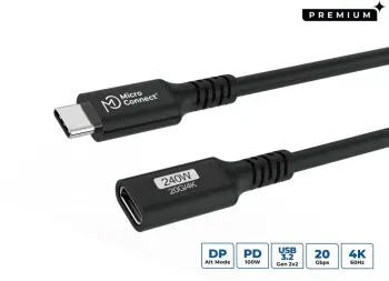 Kabllo zgjatëse USB C Microconnect USB3.2CC015EX, 0.15m, 240W PD, e zezë