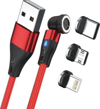 Kabllo karikimi RealPower Magnetic, 1m, 3A, e kuqe me adapterë