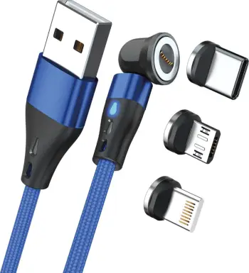 Kabllo magnetike RealPower, 1 m, 3A, me adapterë, blu