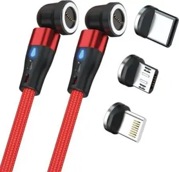 Kabllo magnetik RealPower, 1m, 2x magnetik, e kuqe me adapterë