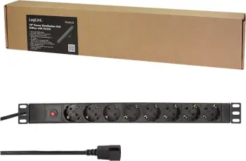 Shperndares energjie rack LogiLink PDU 8x CEE 7/3, 19", mbrojtje mbingarkese, i zi