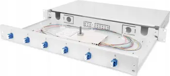 Kuti shpërndarëse fibër optike Digitus, 1U rack, 6 porta LC OS2, gri