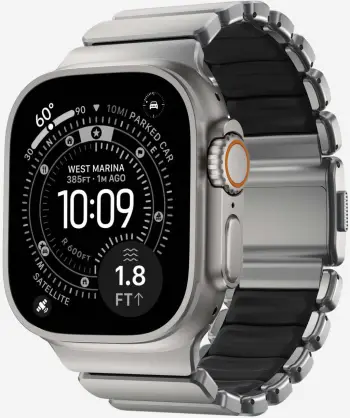 Byzylyk ore Nomad Stratos Band, titan natyral, për Apple Watch 45/46/49mm, i zi