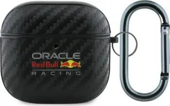 Mbulesë për kufje Apple AirPods 4 Red Bull, PU karbon, me karabinë, e zezë