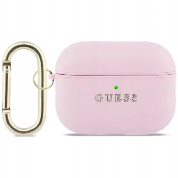 Kuti mbrojtëse Guess Grained Classic Logo për AirPods Pro 3, lëkurë eco, me karabiner, rozë