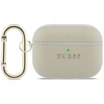Kuti mbrojtëse Guess Grained Classic Logo Hook për AirPods Pro 3, lëkurë eko, me karabiner, ngjyrë ari