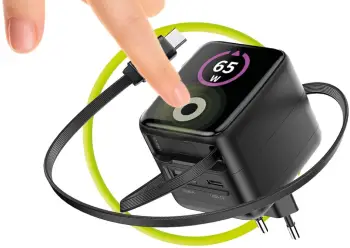 Karikues muri Mobile Origin PW3, 65W GaN, ekran TFT, kabllo USB C vetërikthyese, i zi