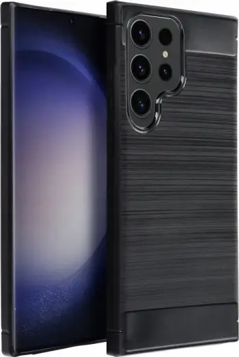 Këllëf karbon i blinduar për telefon Samsung Galaxy S24 Ultra, fleksibël, rezistent ndaj goditjeve, i zi