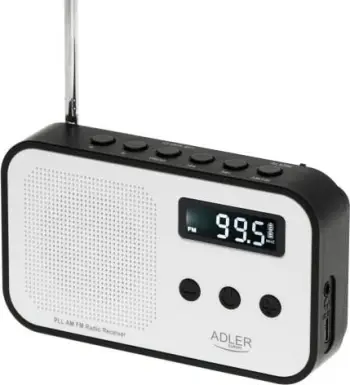 Radio digjitale Adler AD 1907, PLL AM FM, orë alarmi, e bardhë e zezë
