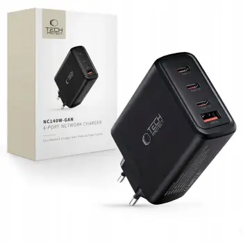 Karikues rrjeti Tech-Protect NC140W-GAN, 140W, 4 porta USB, i zi