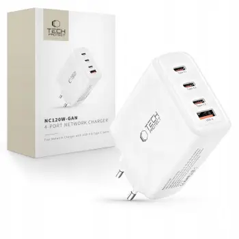 Karikues muri Tech-Protect NC120W-GAN, 4 porta, 120W, i bardhë