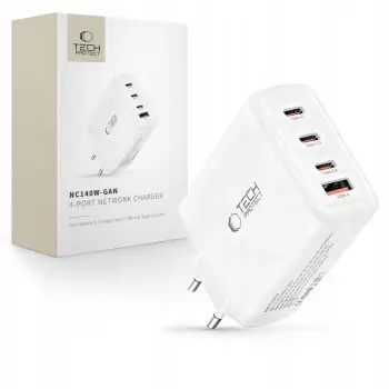 Karikues rrjeti Tech-Protect NC140W GAN, 140W, 4 porta USB, i bardhë