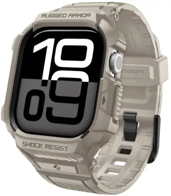 Këshe dhe rrip Spigen Rugged Armor Pro 2 për Apple Watch Series 11 10 46mm, TPU mbrojtës, Dune Beige