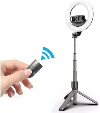 Tripod me dritë LED RoGer V14, selfie stick me Bluetooth, mbajtës universal telefoni, i zi