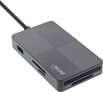 Lexues kartash me USB hub InLine USB 3.2, 3 porta USB A, shumë formate, i zi