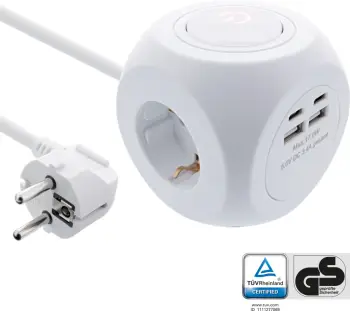 Prizë InLine Charging Cube, 3x rrymë me tokëzim, 4x USB, 2m, e bardhë