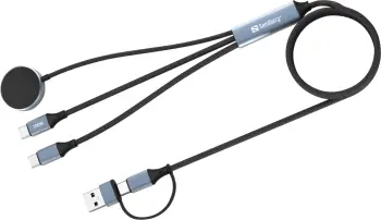 Kabllo karikimi Sandberg 3in1 Travel Charge Cable 100W, USB C PD, për laptop telefon dhe Apple Watch, e zezë