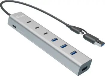 HUB USB I-TEC Charging Metal 7 porta, 3x USB-C, 4x USB-A, gri metalik