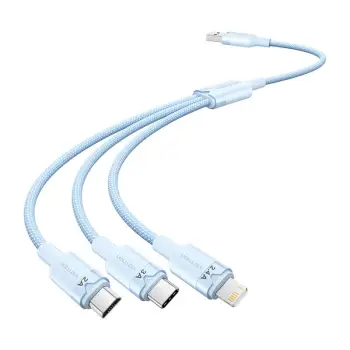 Kabllo karikimi Vention 3‑në‑1 USB 2.0, USB‑C Lightning Micro‑USB, 1.5m 3A, blu
