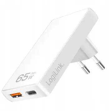 Karikues mural LogiLink GaN, 65W PD, 2 porta USB A dhe USB C, i bardhë