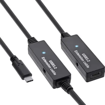 Kabllo zgjatuese InLine USB 3.2 Gen 1, aktive, USB C në USB C, 5 Gb/s, e zezë