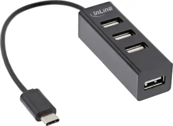 Hub USB InLine 2.0 4 porta, USB C në 4x USB A, kabllo 15cm, i zi