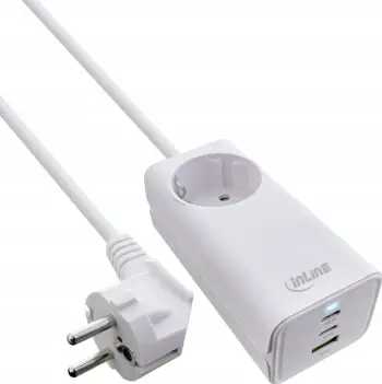 Karikues murale InLine GaN 65W, 2x USB C, 1x USB A, prizë 230V, i bardhë