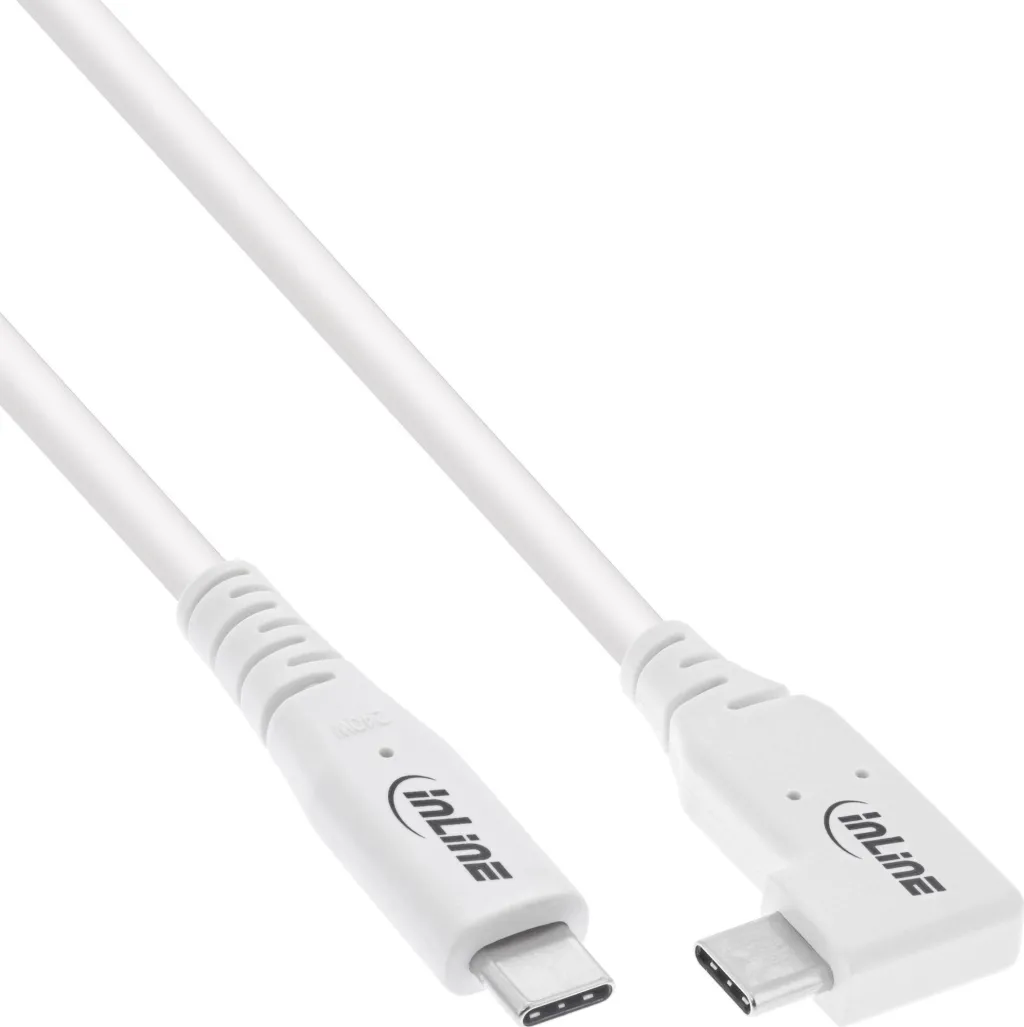 Kabllo USB InLine USB4, USB C me kënd, PD 240W, 1m, e bardhë - 1