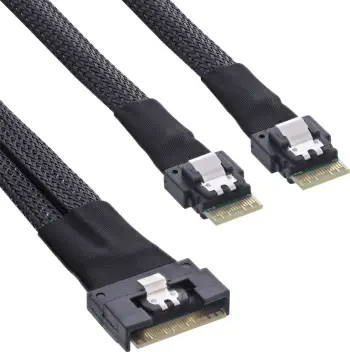 Kabllo Slim SAS InLine SFF-8654 8i në 2x SFF-8654 4i, 0.75m, e zezë