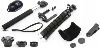 Set selfie Xrec 5in1, tripod dhe monopod, telekomandë Bluetooth, i zi