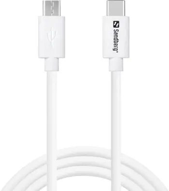 Kabllo karikimi Sandberg USB C në MicroUSB, 1m, i bardhë