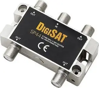 Ndarës antene DigiSat Splitter 4x TV, 1 në 4 dalje, trup metalik, argjendtë