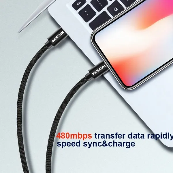 Kabllo karikimi Swissten Textile, USB në Micro USB, 3 m, 3A, e zezë - 2