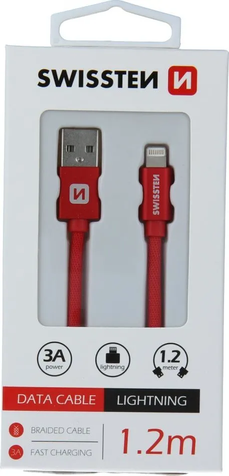 Kabllo karikimi Swissten Textile Fast Charge 3A Lightning, 1.2m, e hirtë - 15