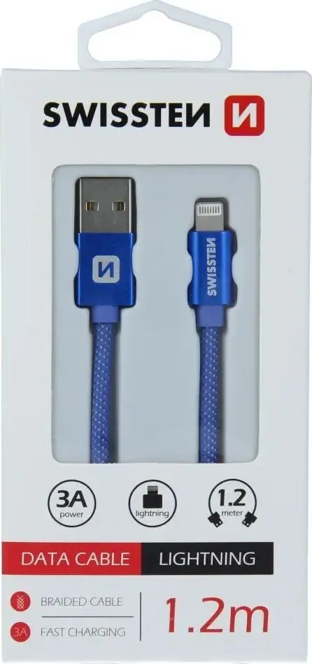 Kabllo karikimi Swissten Textile Fast Charge 3A Lightning, 1.2m, e hirtë - 7