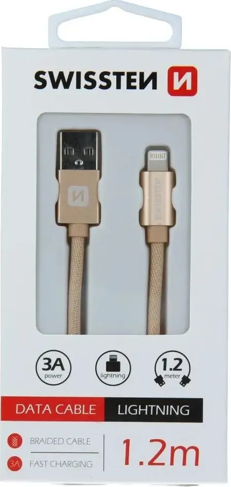 Kabllo karikimi Swissten Textile Fast Charge 3A Lightning, 1.2m, e hirtë - 8