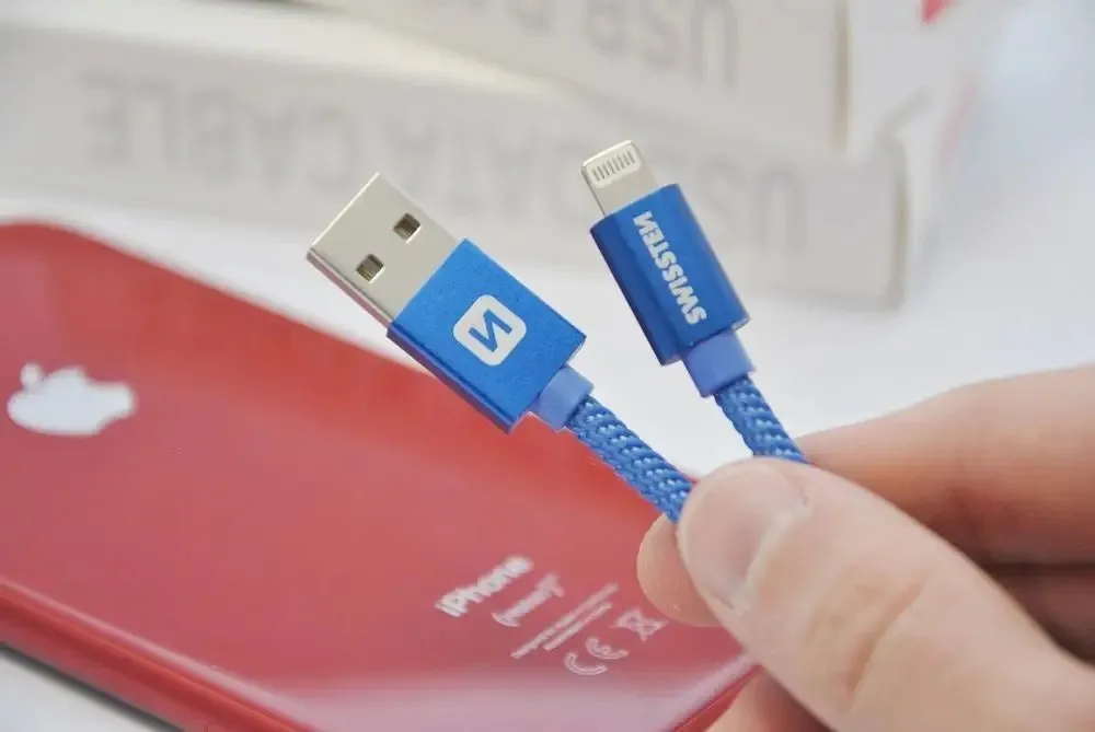 Kabllo karikimi Swissten Textile Fast Charge 3A Lightning, 1.2m, e hirtë - 10