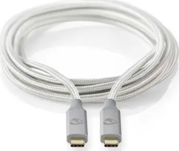 Kabllo Nedis USB C në USB C, 2 m, 100 W, e argjendtë