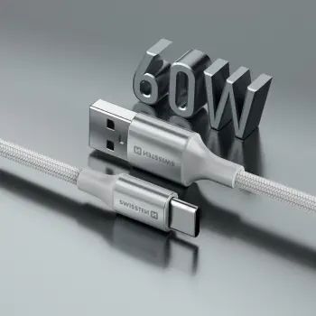 Kabllo USB Swissten Textile II, USB në USB C, 1.5m, 60W, e bardhë